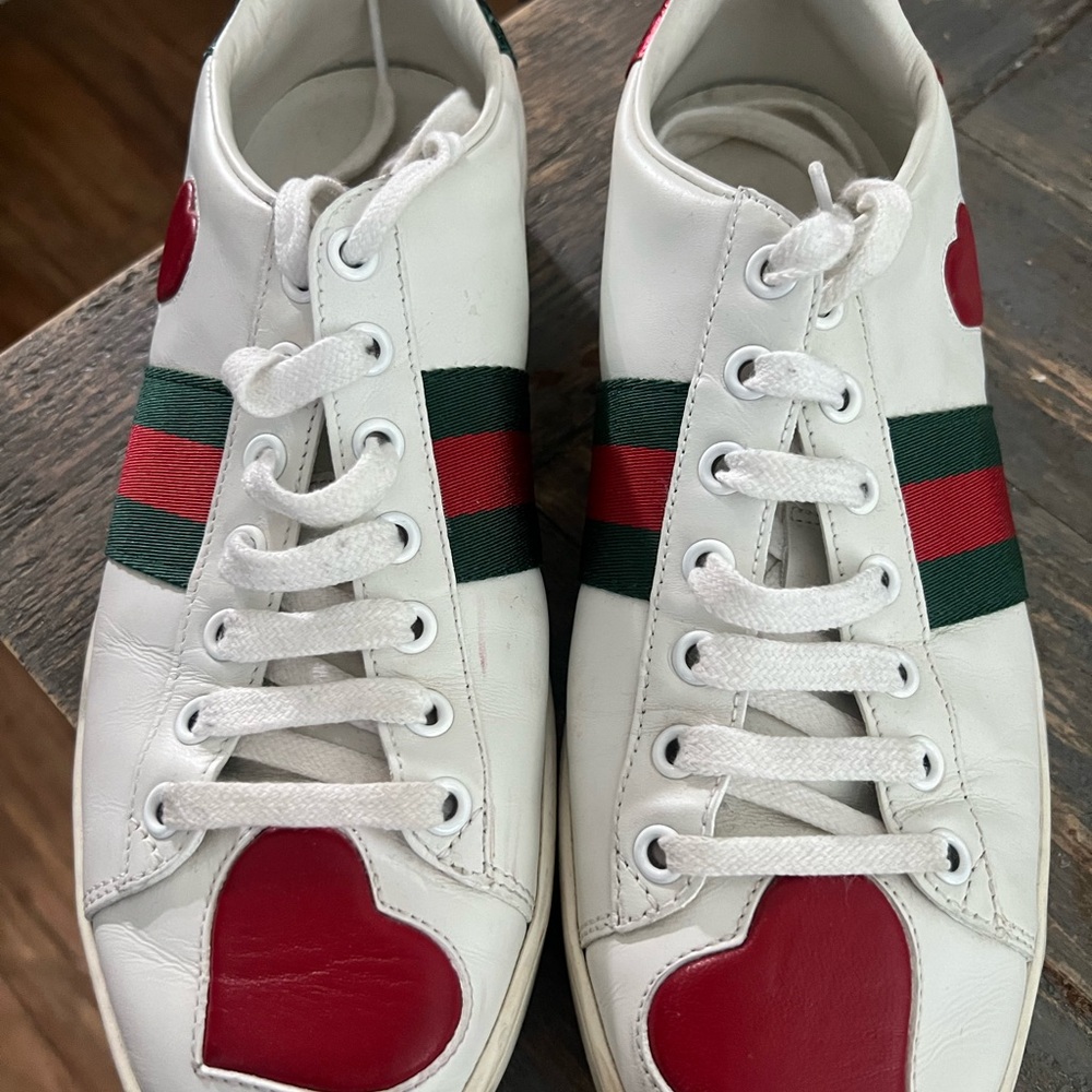 Gucci White Sneakers with Red Heart